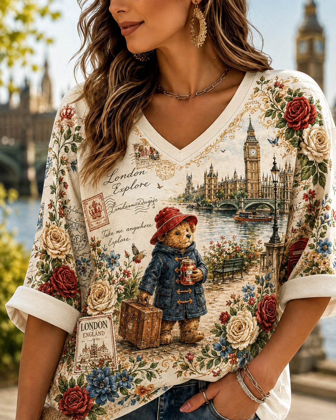 Women's Paddington Bear Linen Short-Sleeved T-Shirt