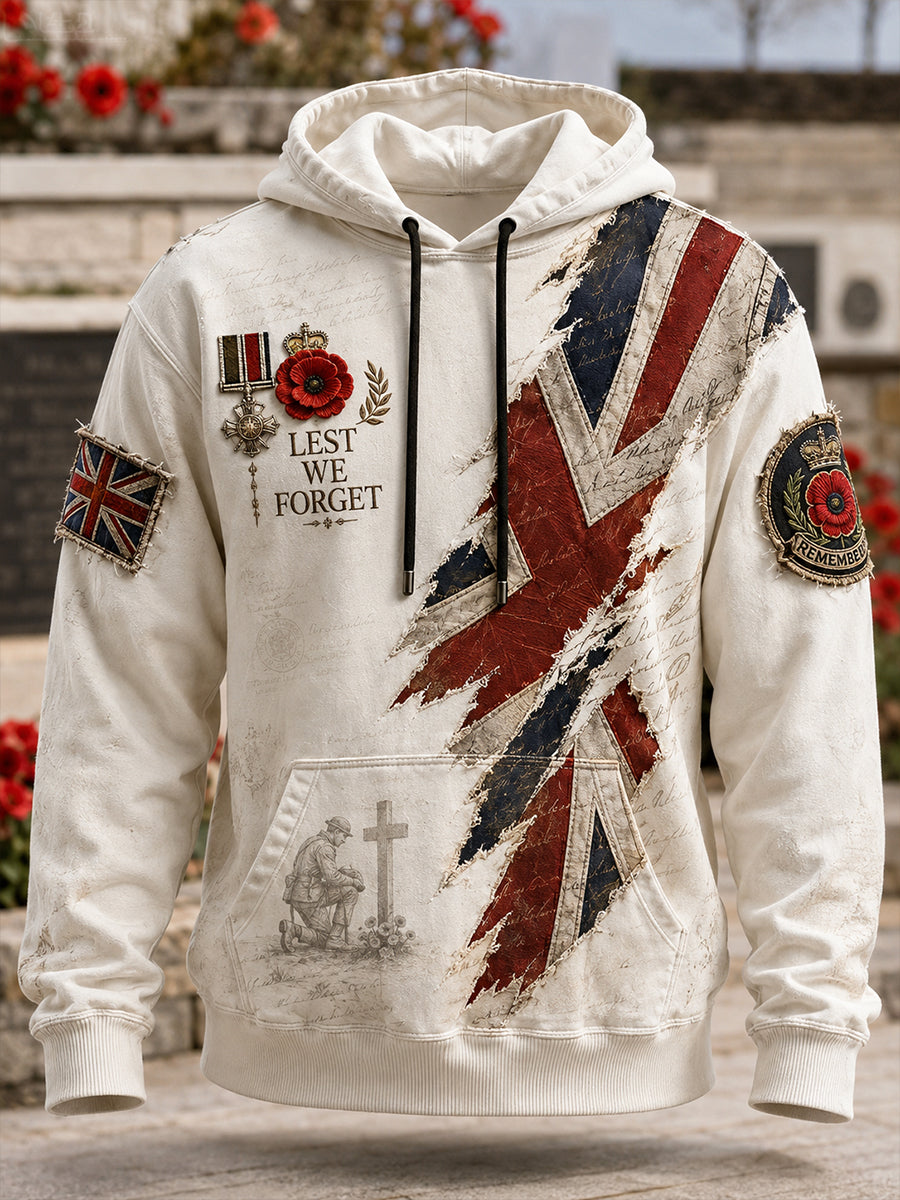 Men's Remembrance Day We Shall Not Forget Oversized Drop-Shoulder Hoodie with Pockets