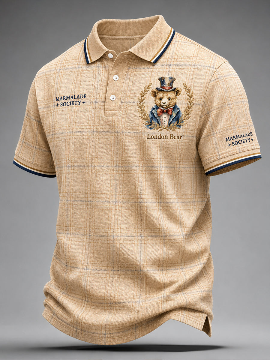 Men's Paddington Bear Print Polo Collar Casual Short Sleeved Shirt