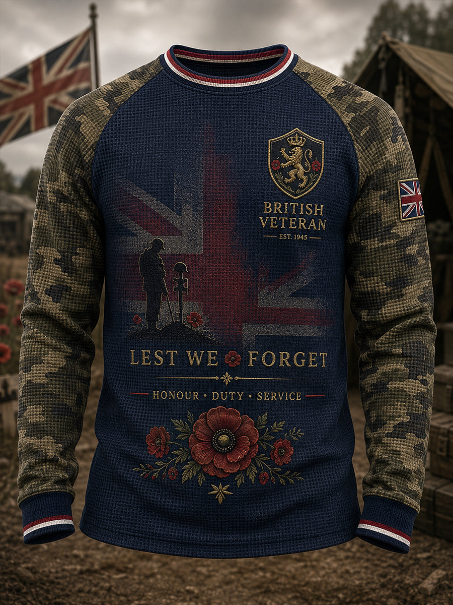 Men's Veteran Memorial Graphic Print Waffle-Knit Raglan Long-Sleeve T-Shirt