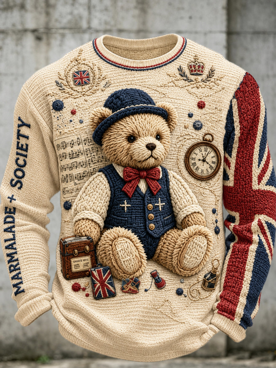 Men's Paddington Bear Printed Waffle Long Sleeved Round Neck Sweatshirt