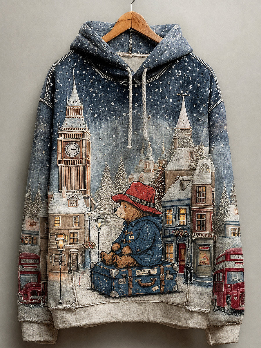 Men's Paddington Bear Printed Long Sleeved Hooded Sweatshirt
