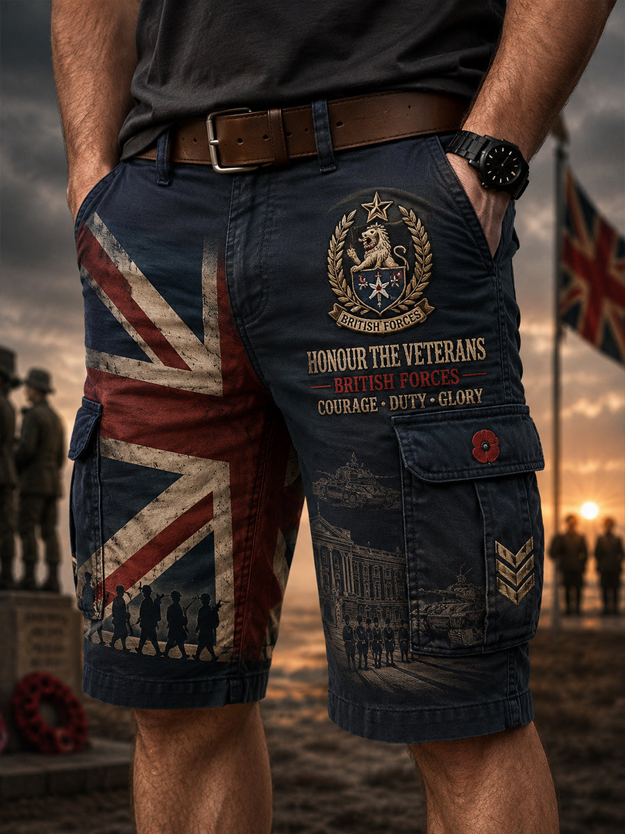 Men's Cropped Cargo Pants With Vintage Military-Style Print