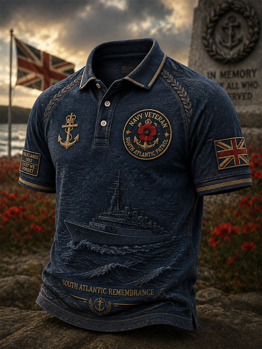 Men's British Veteran South Atlantic Patrol Print Short-Sleeve Polo Shirt