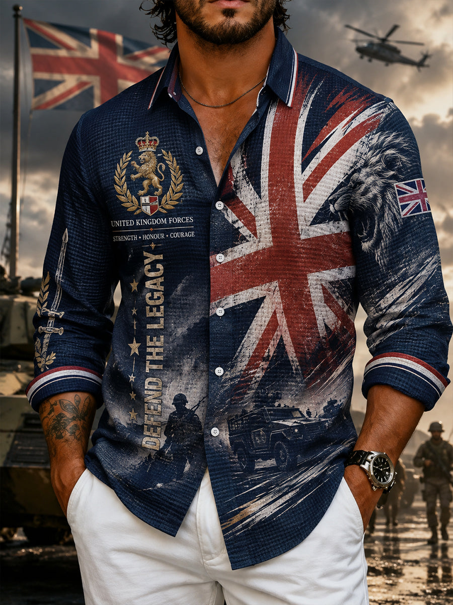 Men's Waffle-Knit Long-Sleeve Shirt With Military-Inspired Graphic Print