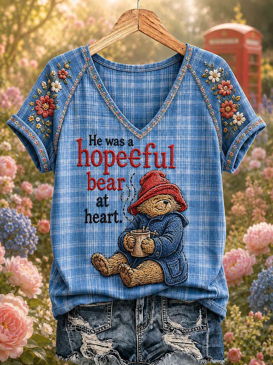 Women's Bear Printed Vintage Fashion Loose Short Sleeve T-Shirt
