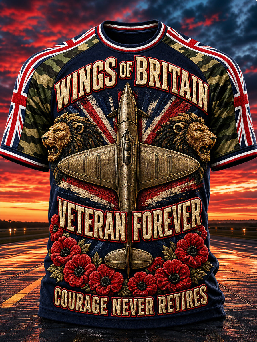 Vintage-Style British Veteran Graphic Casual T-Shirt
