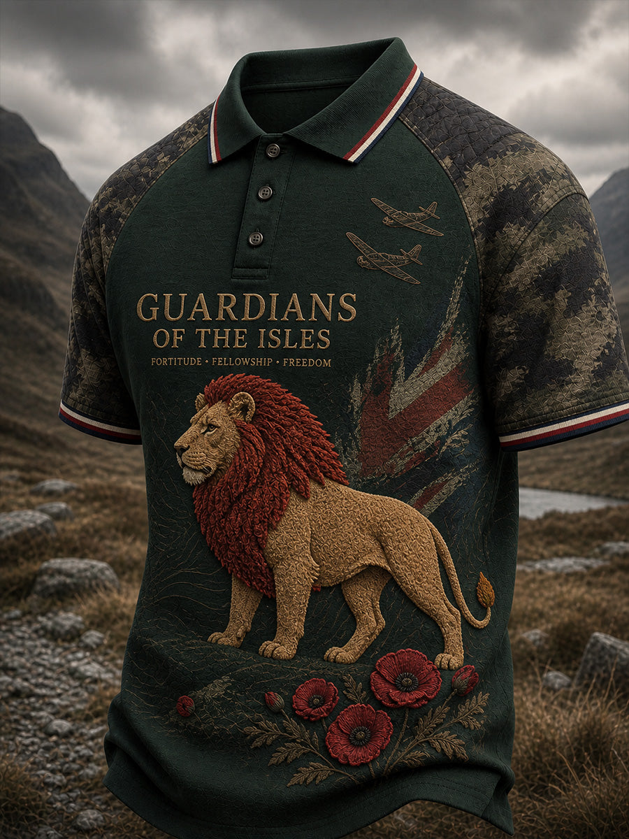 Vintage British Veteran-Inspired Graphic Casual Polo Shirt