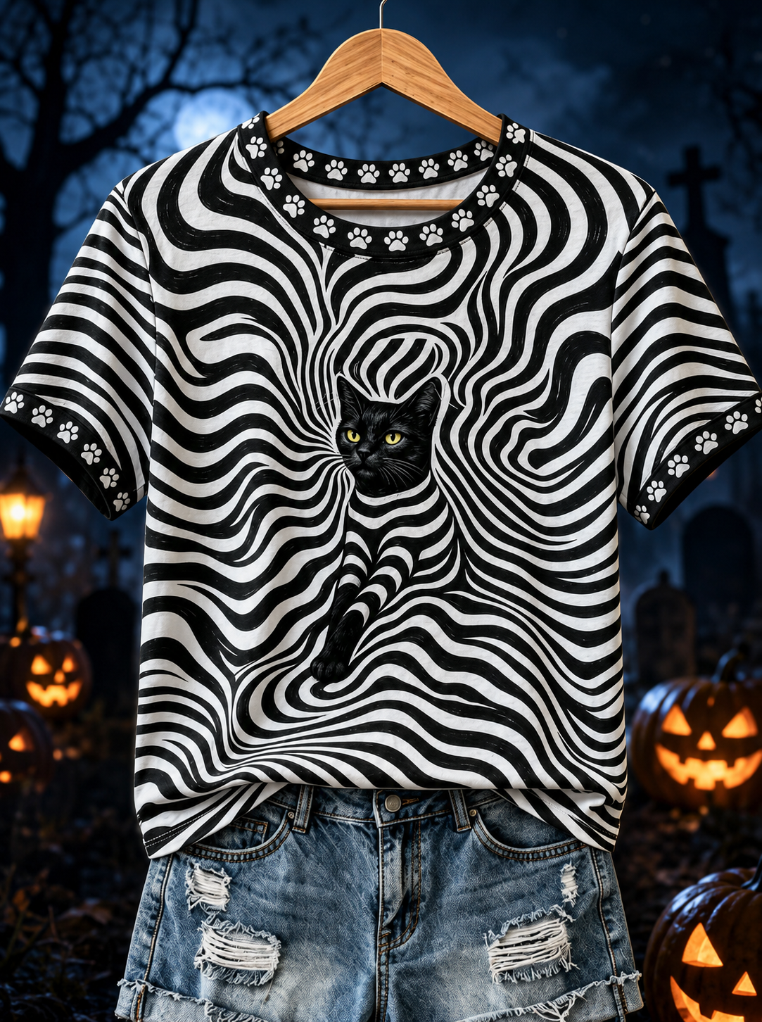 Women's Black Cat Stripes T-shirt