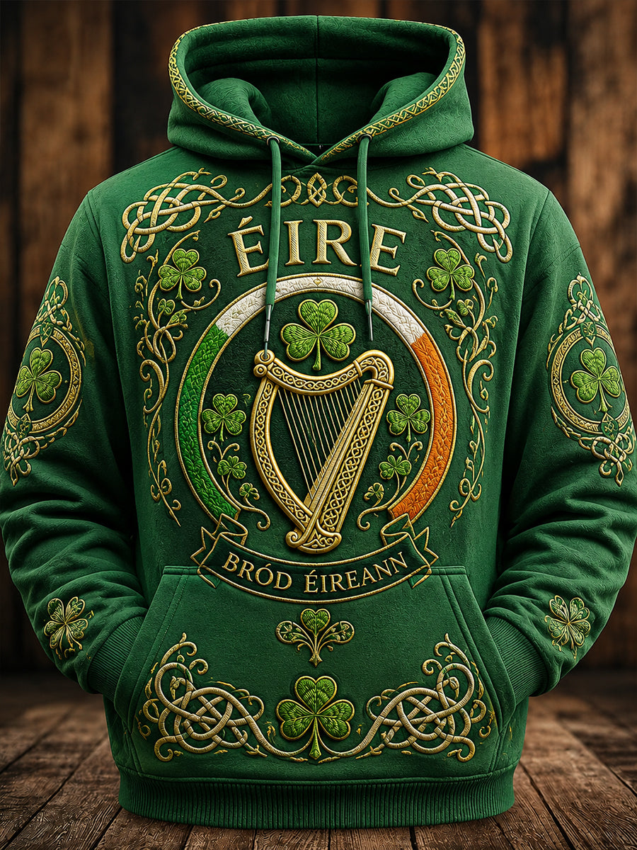 Men's Irish Patriotic Commemoration Oversized Drop-Shoulder Hoodie with Pockets