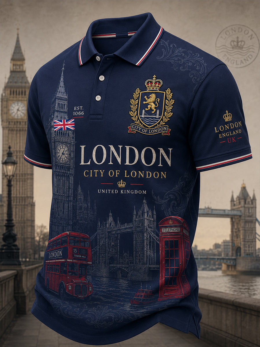 Men's Short-Sleeved Polo Shirt With City Commemorative Print