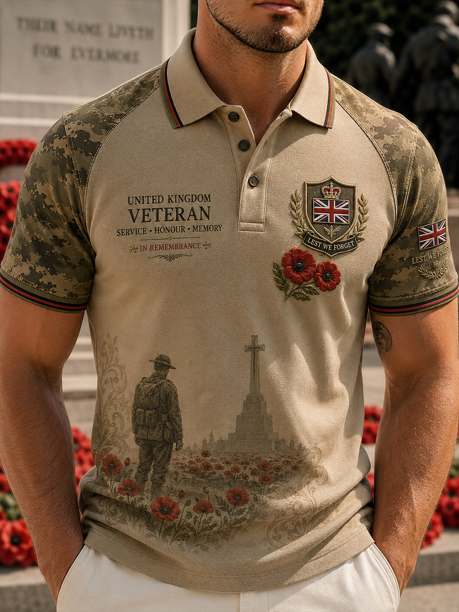 Men's Veteran Commemorative Print Short-Sleeve Polo Shirt