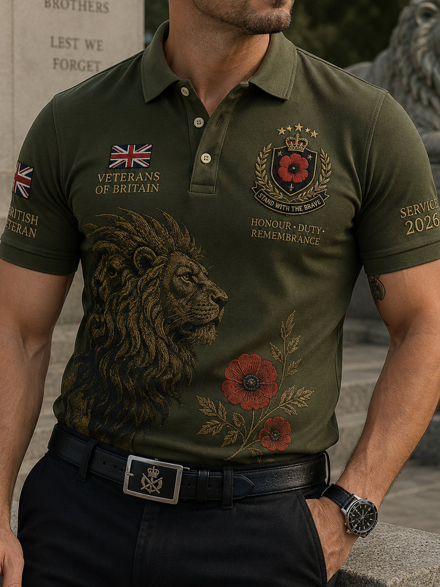 Men's Short-Sleeve Polo Shirt With Vintage Veteran Commemorative Print