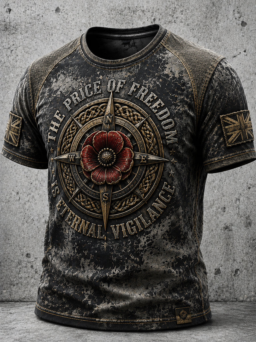 Men's Retro Patriotic Veteran Attitude Print Short-Sleeve T-Shirt