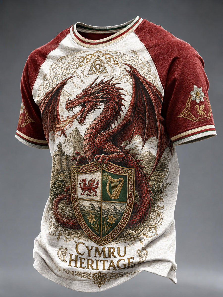 Men's Welsh Dragon Celtic Heritage Printed Casual Short Sleeves T-shirt