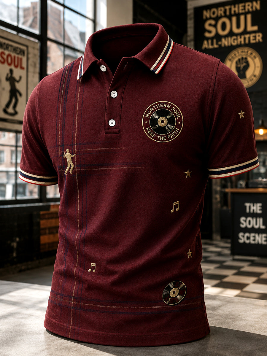 Men's Retro Northern Soul Keep The Faith Print Casual Polo Shirt