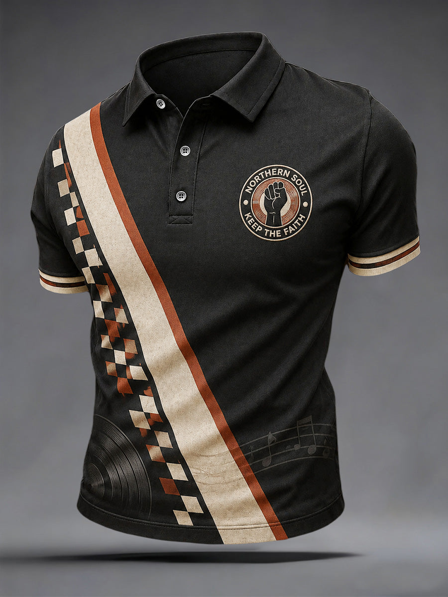 Men's Retro Northern Soul Keep The Faith Print Casual Polo