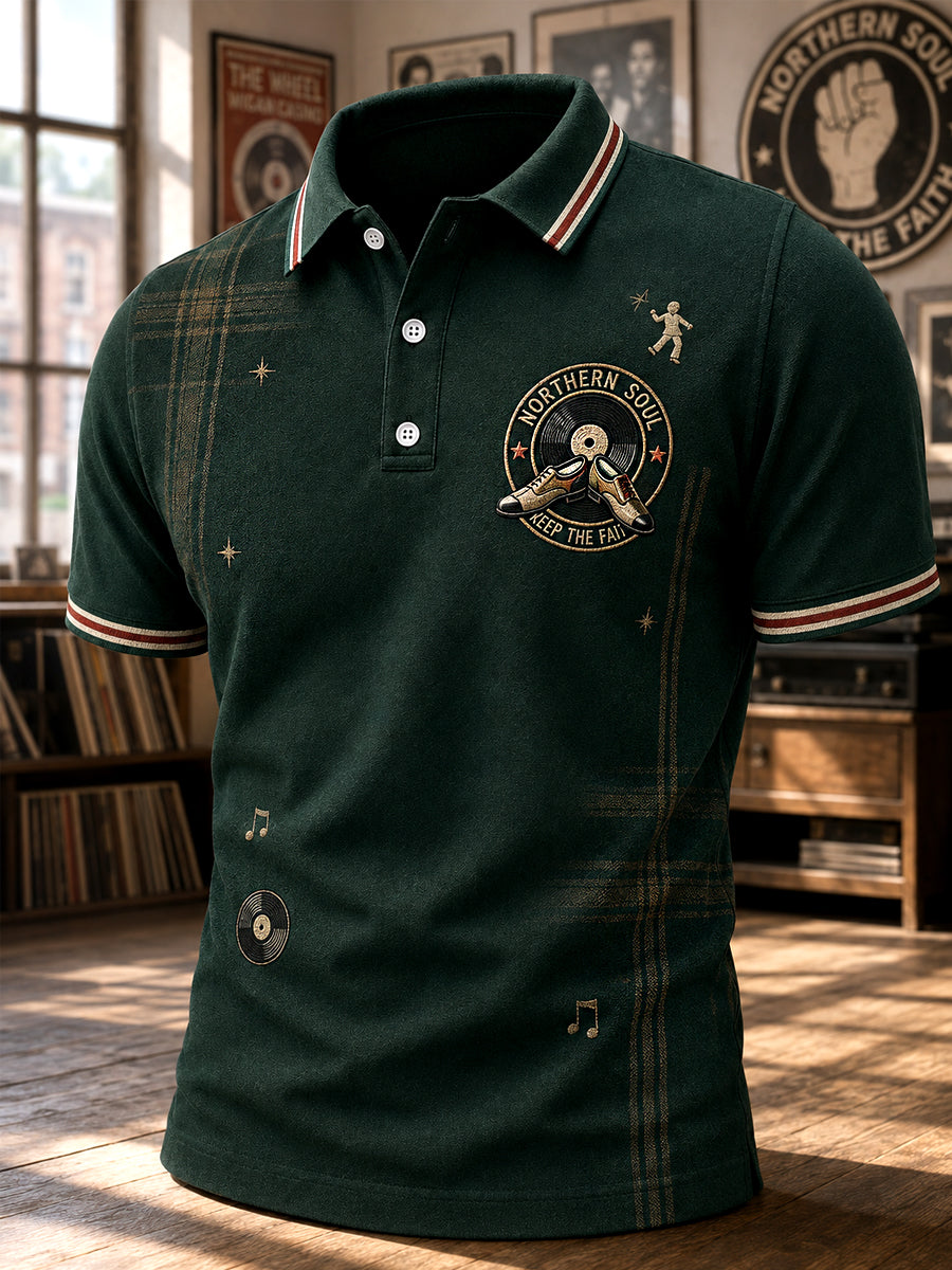 Men's Retro Northern Soul Keep The Faith Print Casual Polo Shirt