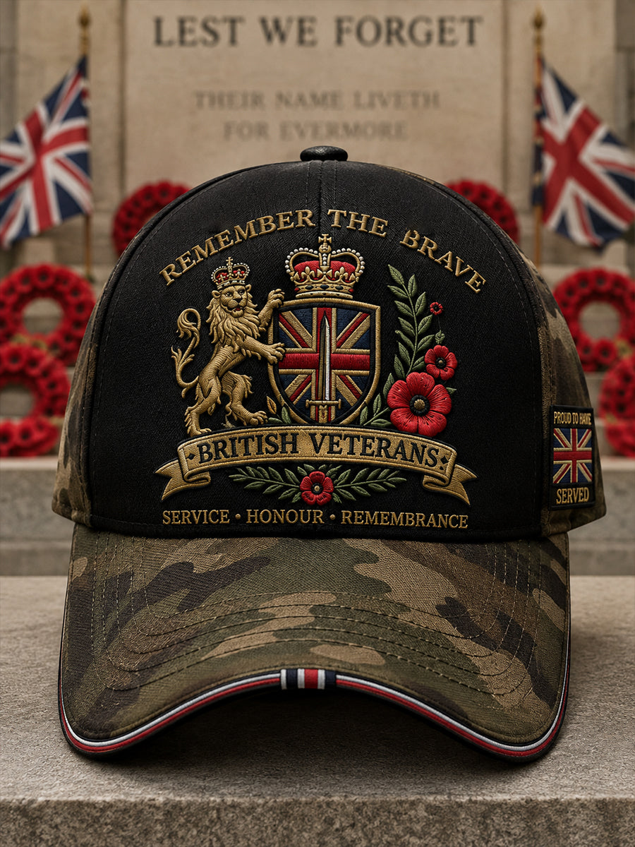 Men's Vintage-Style Camo-Print Cap With Veteran Commemorative Elements