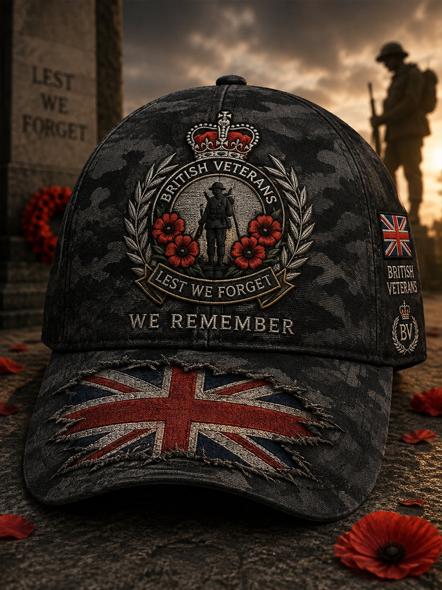 Men's Vintage-Style Camo-Print Cap With Veteran Commemorative Elements