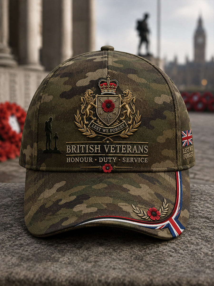 Men's Vintage-Style Camo-Print Cap With Veteran Commemorative Elements