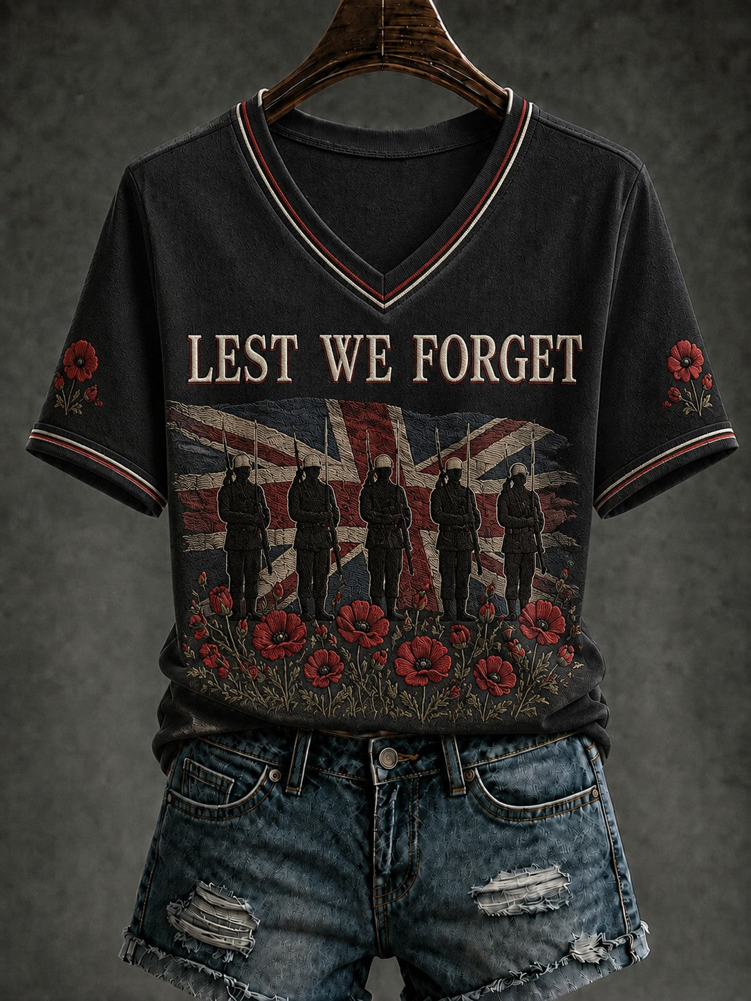 Women's Lest We Forget Printed V-neck T-shirt