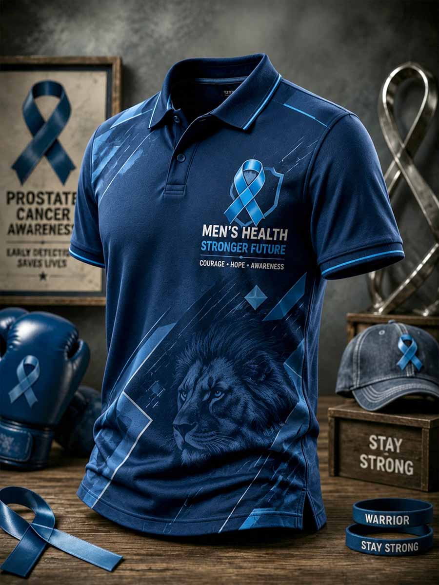 Men‘s Retro Prostate Cancer Awareness Print Casual Polo Shirt