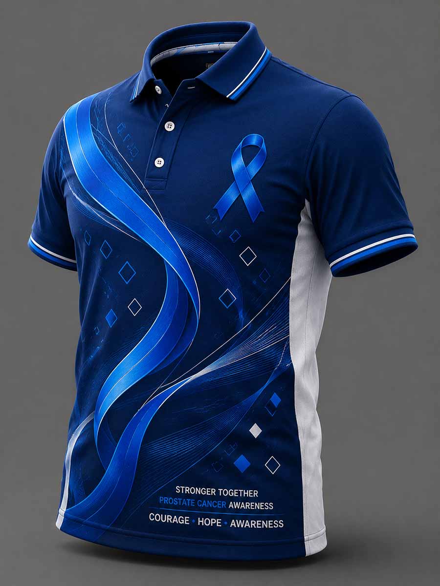 Men‘s Retro Prostate Cancer Awareness Print Casual Polo Shirt