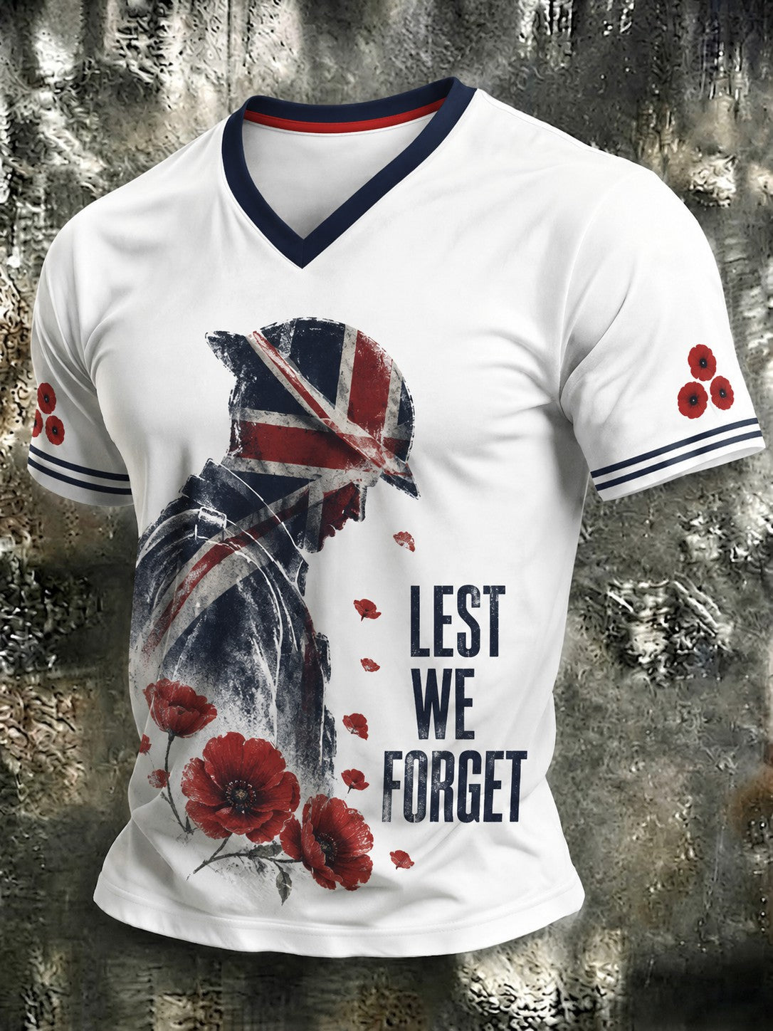 Men's Lest We Forget Printed V-neck T-shirt