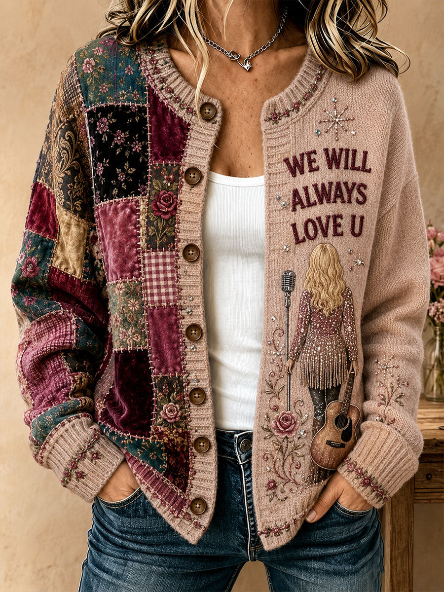 Women's Country Music Lover We Will Always Love U Printed Cardigan-Style Knit Jacket
