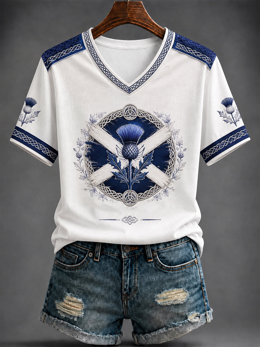 Women's St Andrew’s Day Printed V-neck T-shirt
