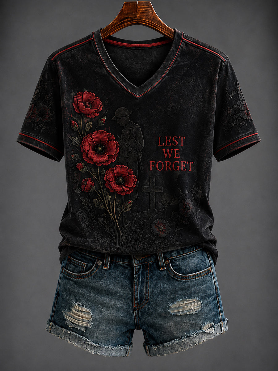 Women's Remembrance Day Printed V-neck T-shirt