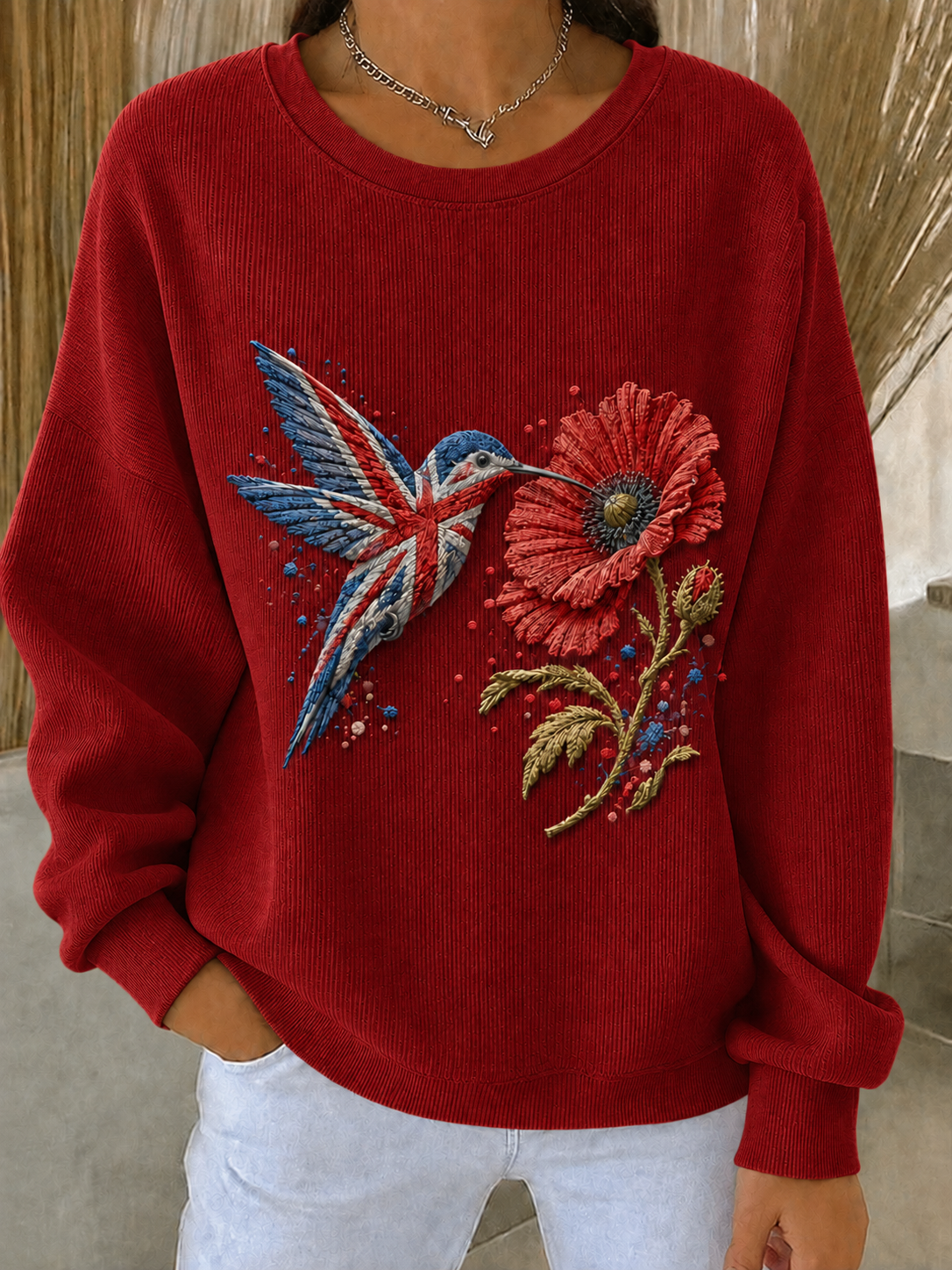 Women's Remembrance Day Ribbed Round-Neck Sweatshirt