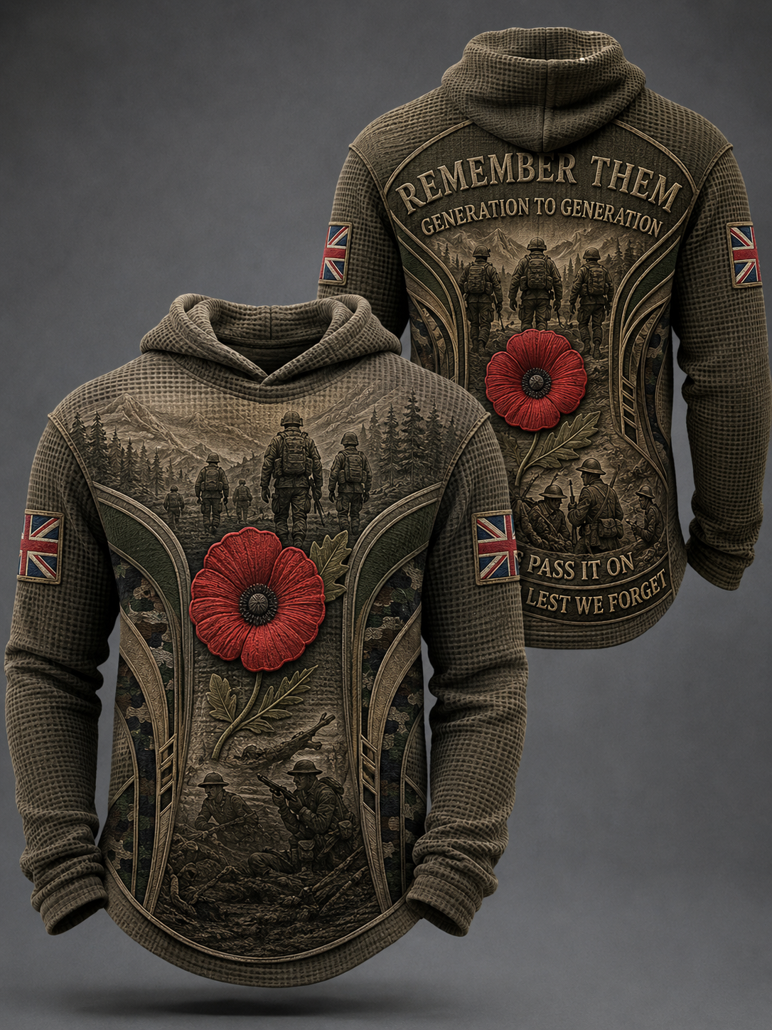 Men's REMEMBER THEM GENERATION TO GENERATION PASS IT ON LEST WE FORGET Waffle Hoodie