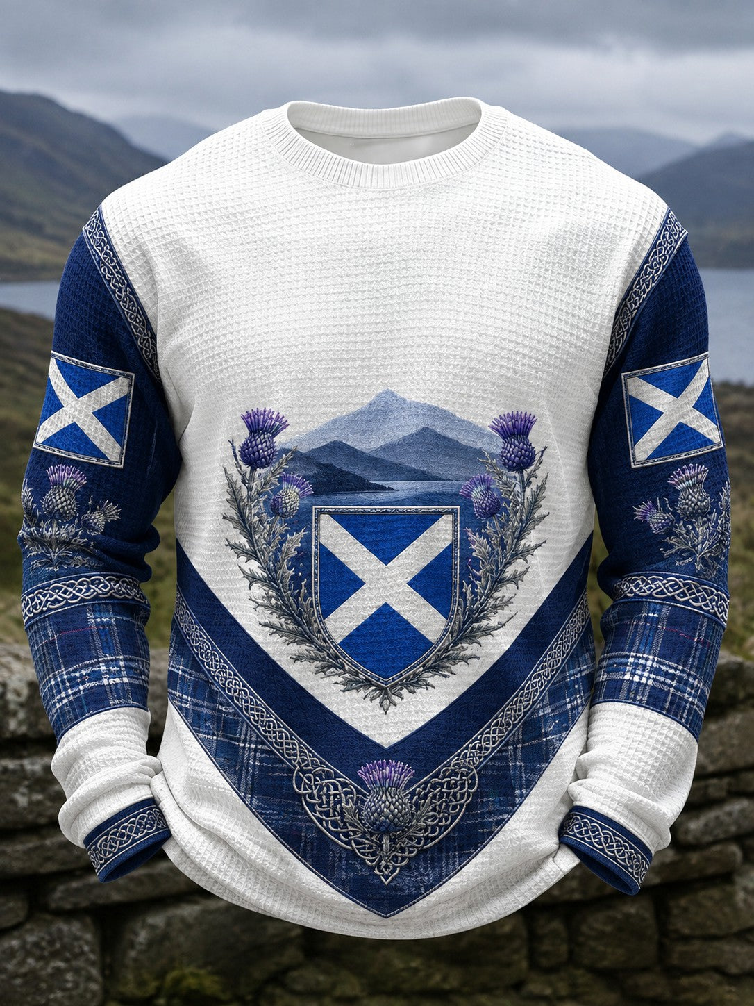 Men's Scotland St. Andrew's Day Printed Waffle Long Sleeve T-Shirt