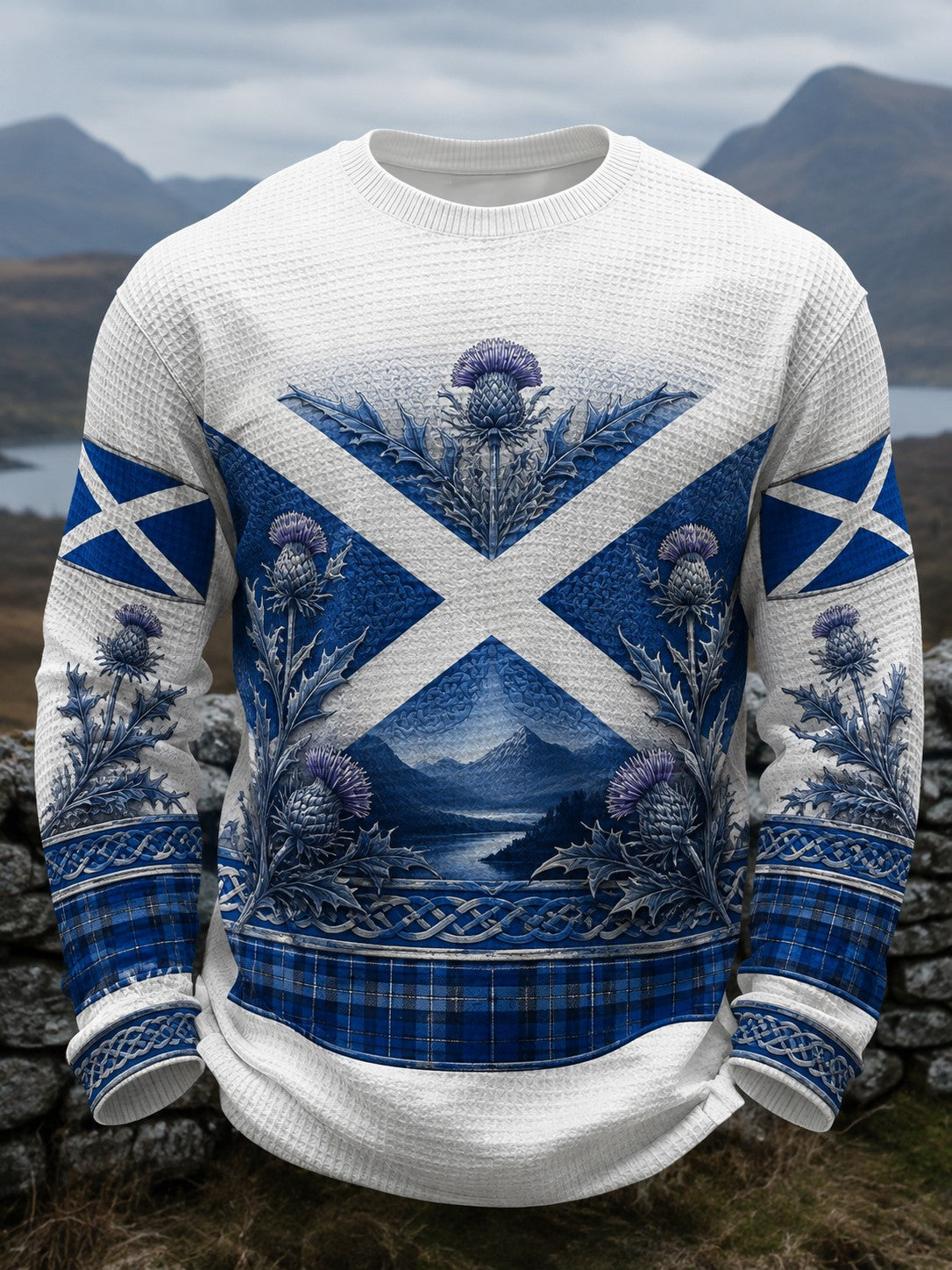 Men's Scotland St. Andrew's Day Printed Waffle Long Sleeve T-Shirt