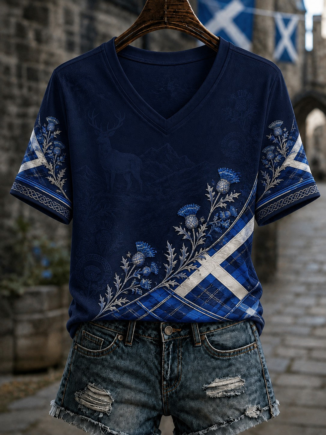 Women's Scotland St. Andrew's Day Printed V-neck T-shirt