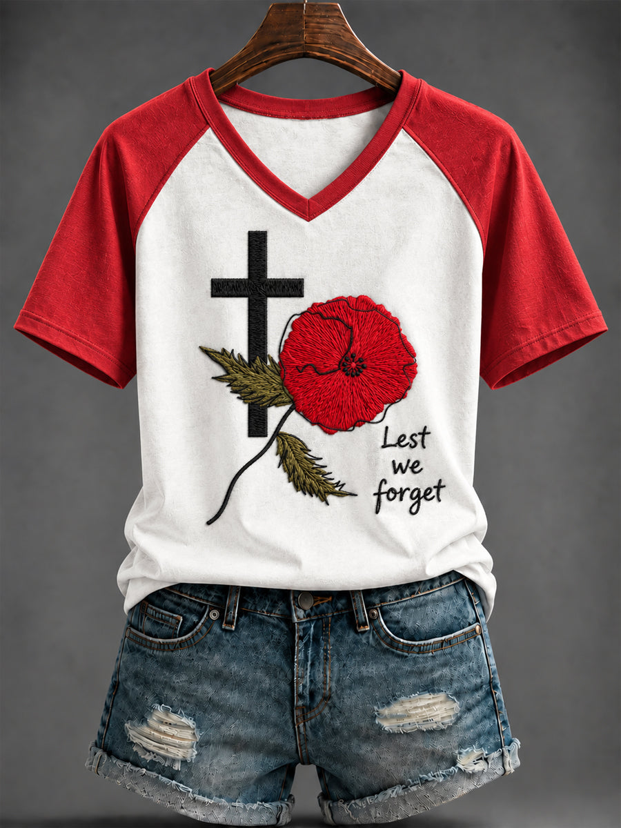 Women's Remembrance Day Printed V-neck T-shirt