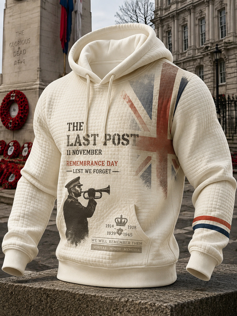 Men's Vintage British Rememberance Day-Themed Printed Hoodie