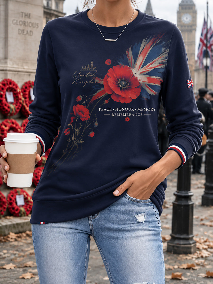Woman's Vintage British Rememberance Day-Themed Printed Sweatshirt