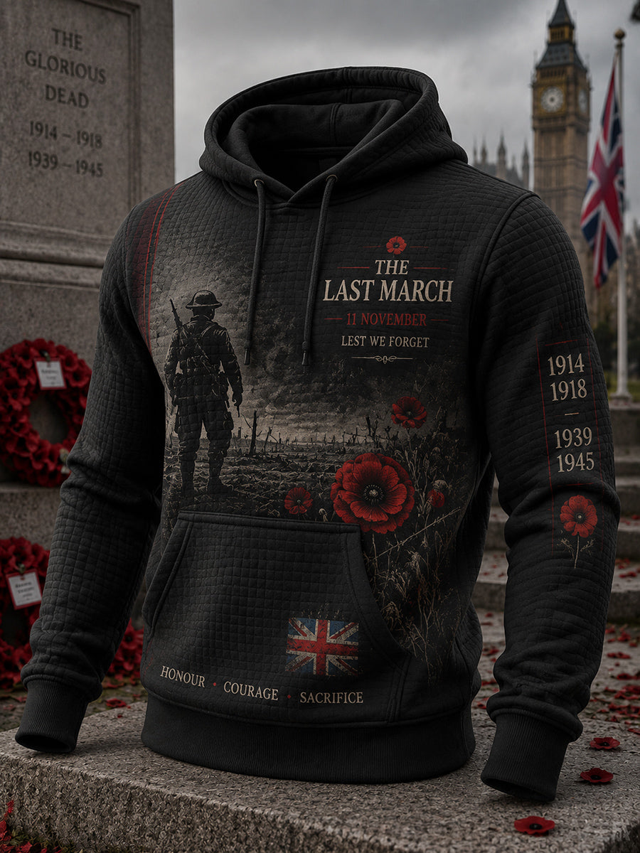 Men's Vintage British Rememberance Day-Themed Printed Hoodie