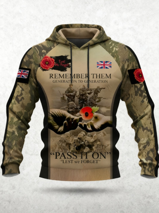 Men's 11th November Remembrance Day LEST WE'S FORGET Poppy Remembrance Hoodie
