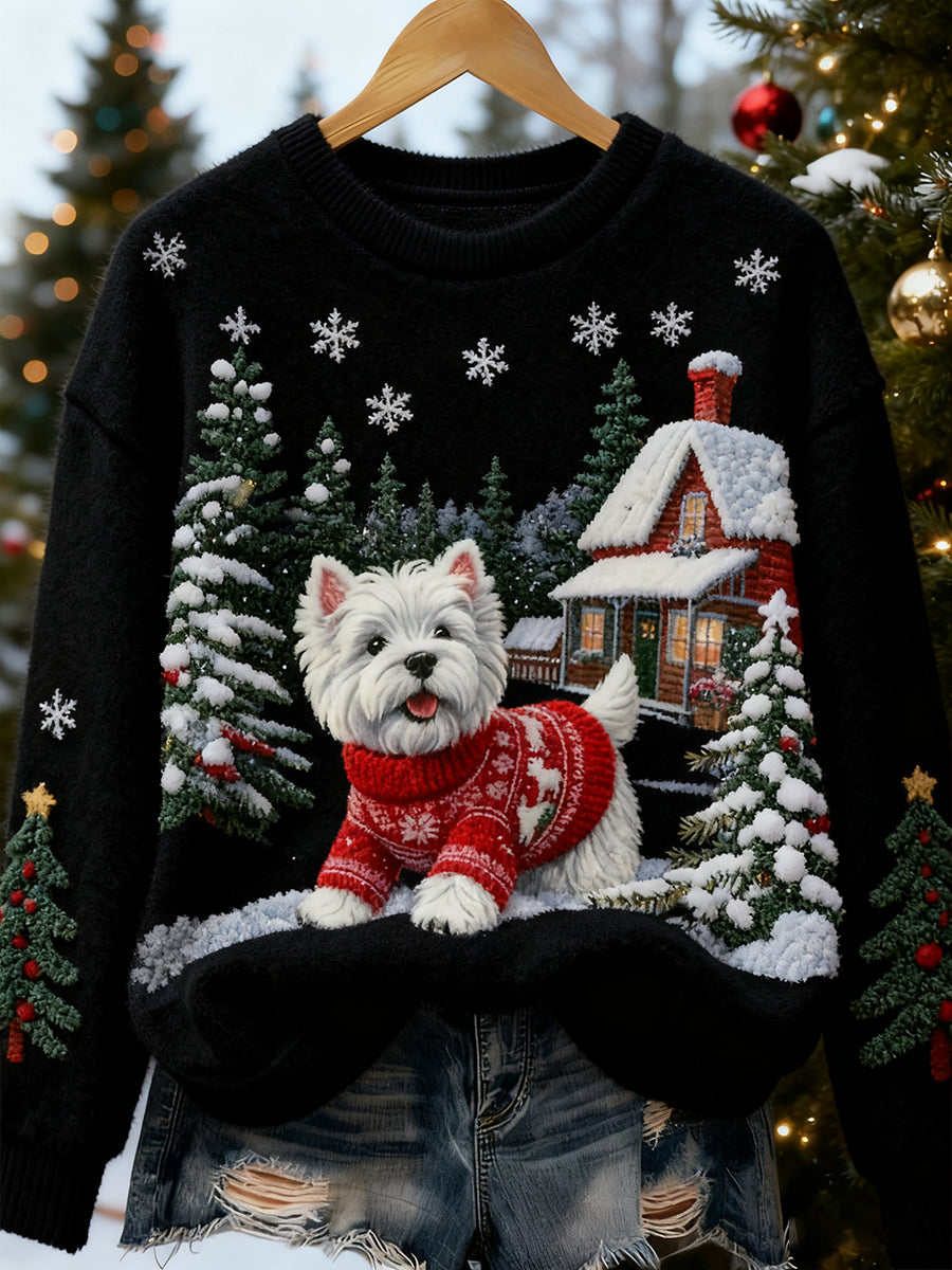 Women's Retro Animal Christmas Art Print Casual Flannel Top