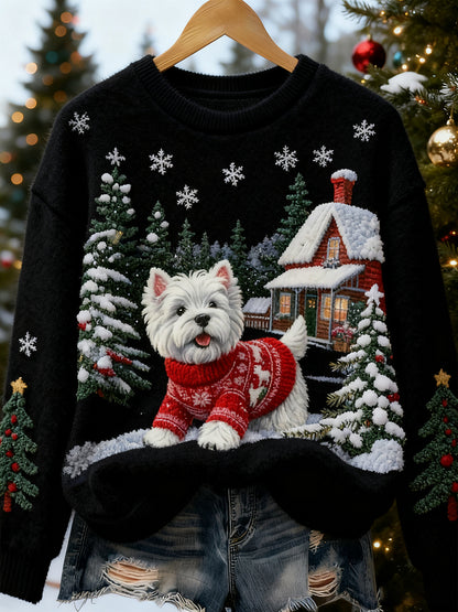 Women's Retro Animal Christmas Art Print Casual Flannel Top