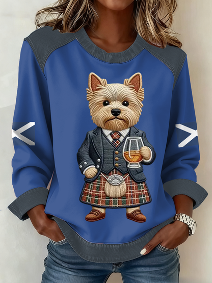 Women's Scottish Flag West Highland White Terrier Print Patchwork Top