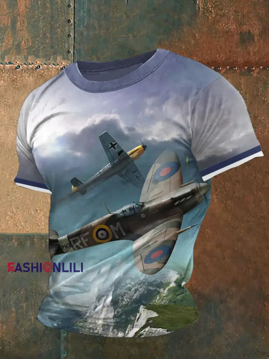 British Fighter Jets Printed Vintage Fashion Loose Short Sleeve T-Shirt