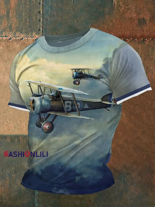 British Fighter Jets Printed Vintage Fashion Loose Short Sleeve T-Shirt