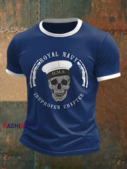 Men's Retro Royal Navy Print Casual Tee