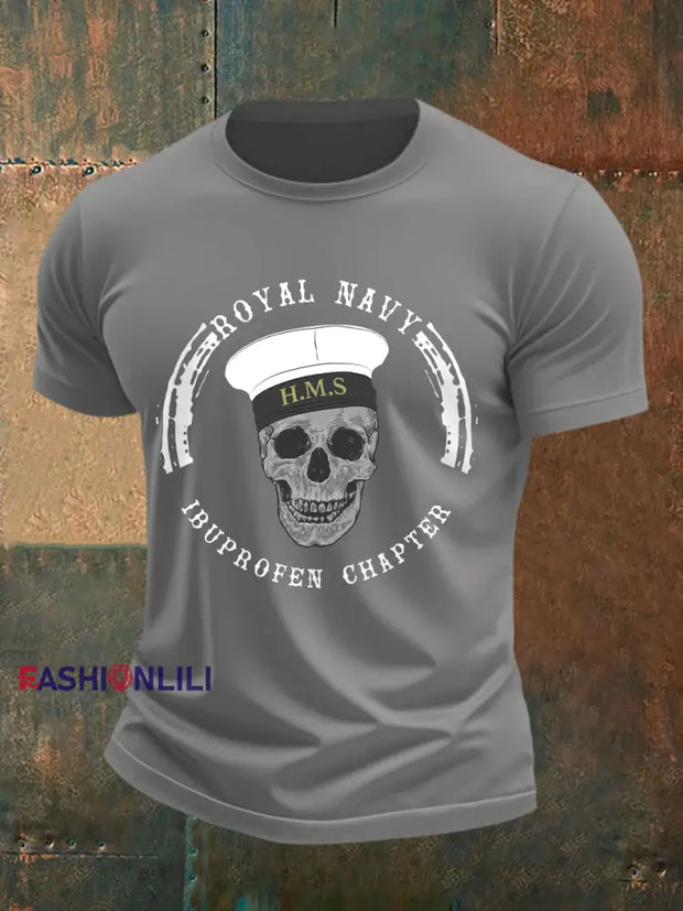 Men's Retro Royal Navy Print Casual Tee