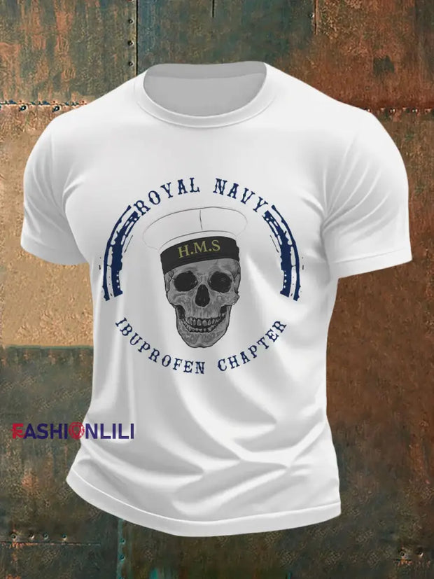 Men's Retro Royal Navy Print Casual Tee